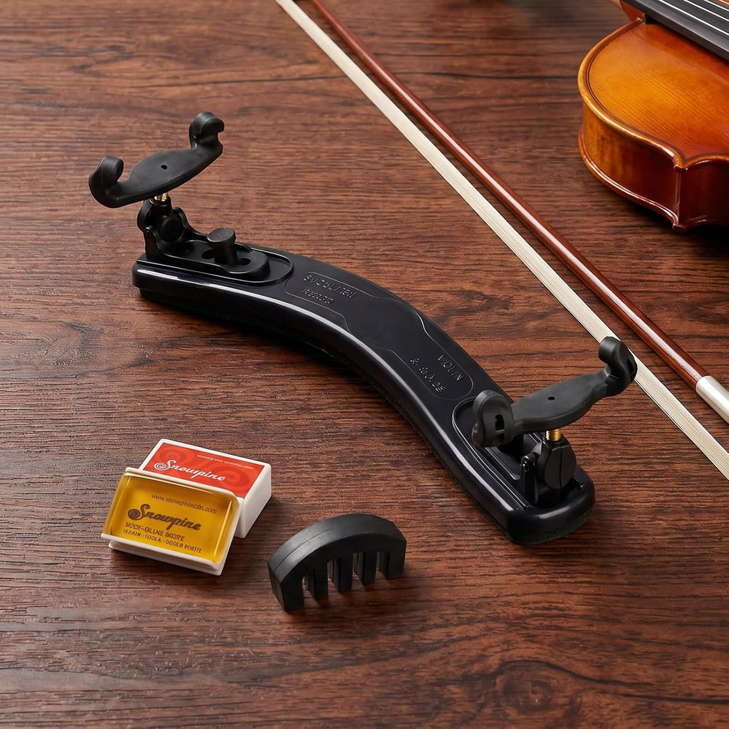 NANYI Violin Shoulder Rest - Collapsible & Adjustable for 1/2 Violins, Universal Fit with Soft High-Strength Sponge (Black) - Includes Mute and Rosin