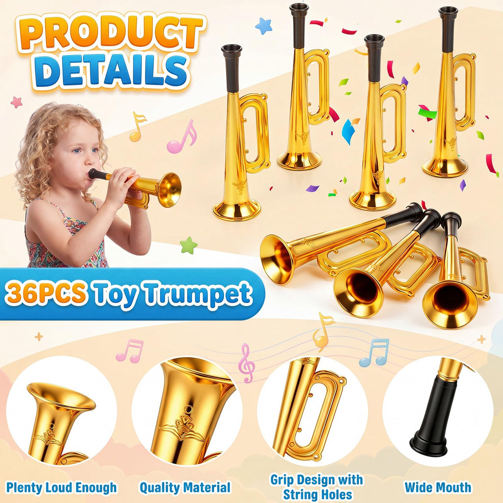 Deekin 36 Pcs 4th of July Plastic Trumpet 6 Inch Patriotic Party Favor Noise Maker Trumpet 250th Anniversary Noise Makers Musical Instruments for 4th of July Soccer Party Favors(Red, Blue, White)