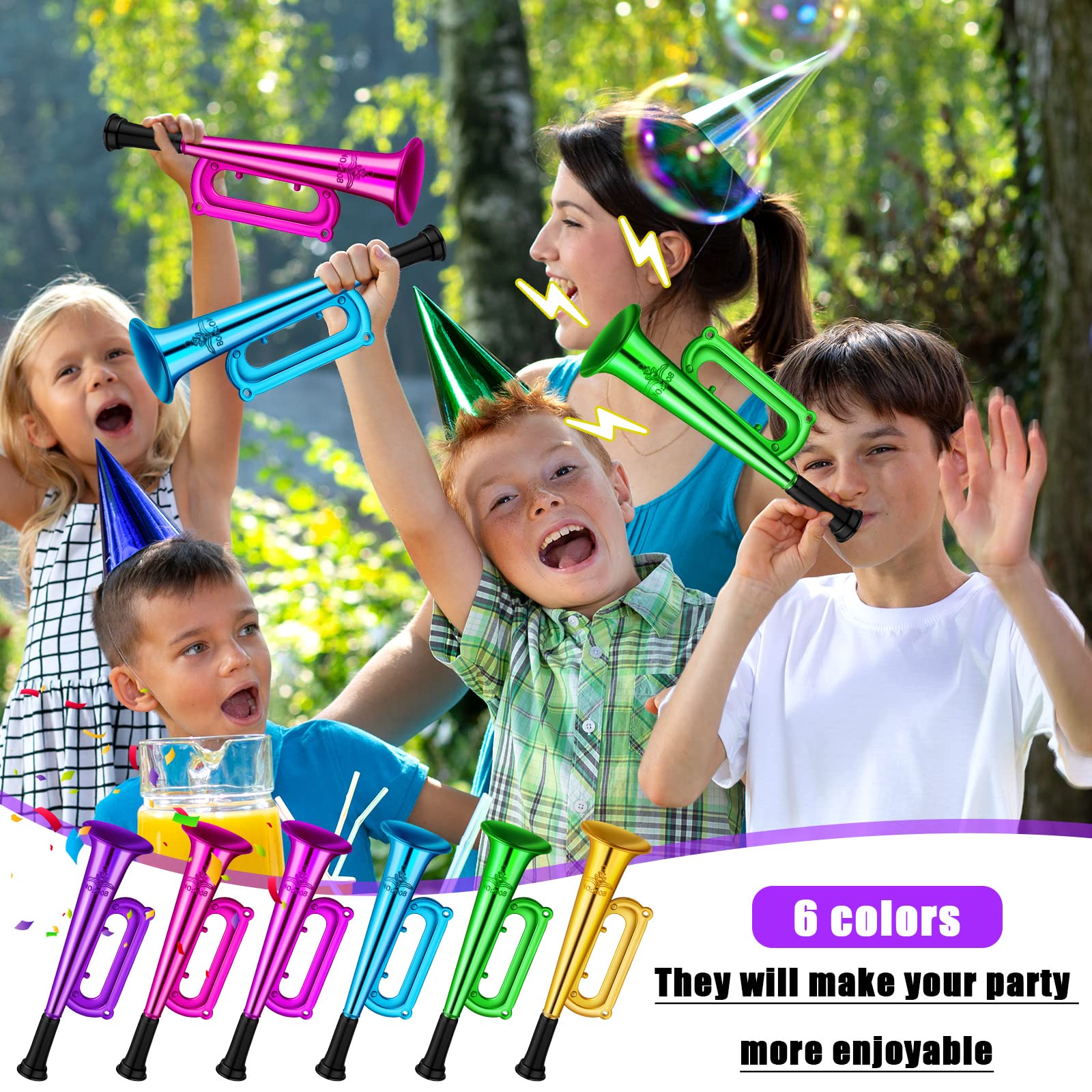 Deekin 36 Pcs 4th of July Plastic Trumpet 6 Inch Patriotic Party Favor Noise Maker Trumpet 250th Anniversary Noise Makers Musical Instruments for 4th of July Soccer Party Favors(Red, Blue, White)