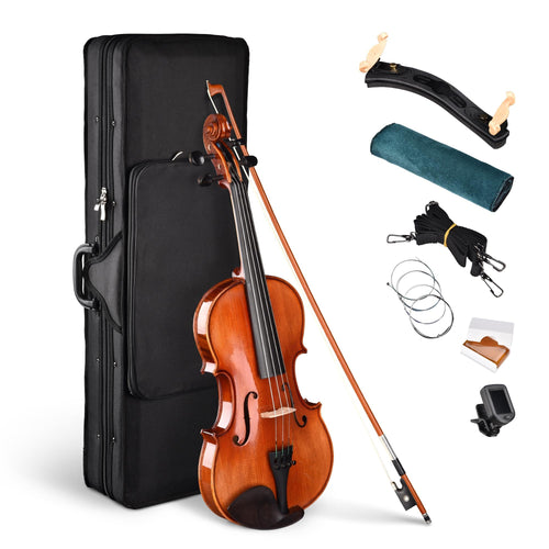AW Solid Wood Violin 4/4 Full Set Fiddle Beginner Violin Full Size Stradivari Copy Style with Carry Case Bow Rosin Shoulder Rest for Student Adults Starter Kit