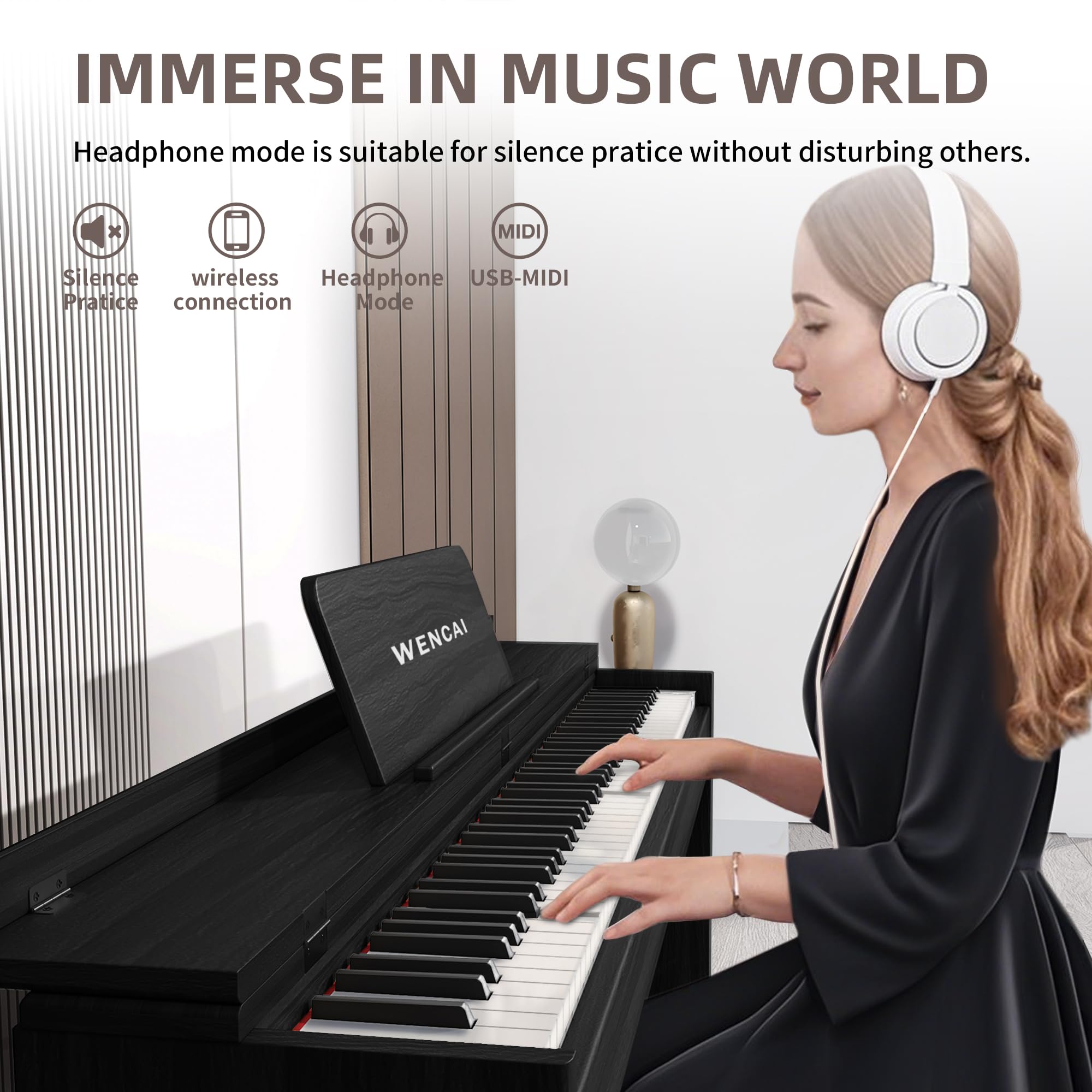 WENCAI 88 Key Fully Weighted Digital Piano Keyboard, White | Hammer Action Electric Pianos, Wooden Upright Electronic Piano for Beginner & Professional, Midi Compatible, Triple Pedal