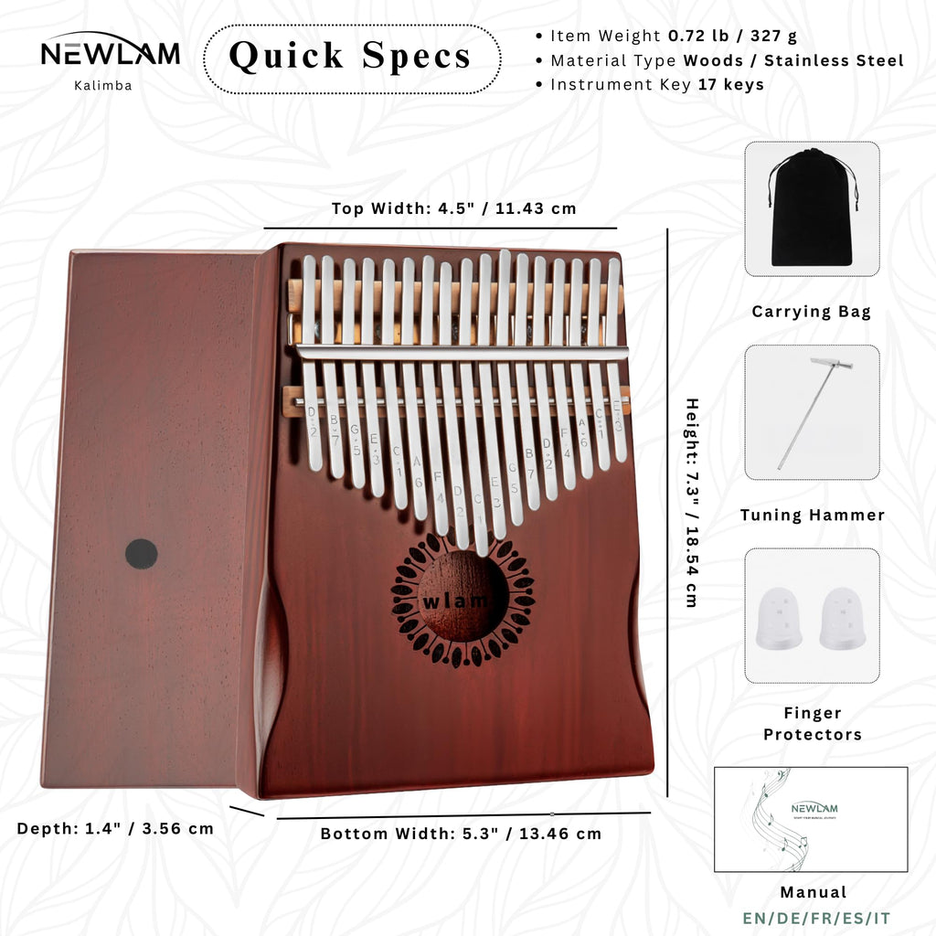 Newlam Kalimba Thumb Piano 17 Keys, Musical Gift for Kids and Adults