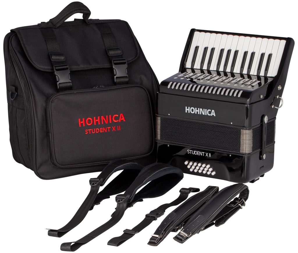 Hohner Hohnica 1305 72 Bass Piano Accordion - Pearl Red Bundle with Gig Bag, Straps, and Austin Bazaar Polishing Cloth