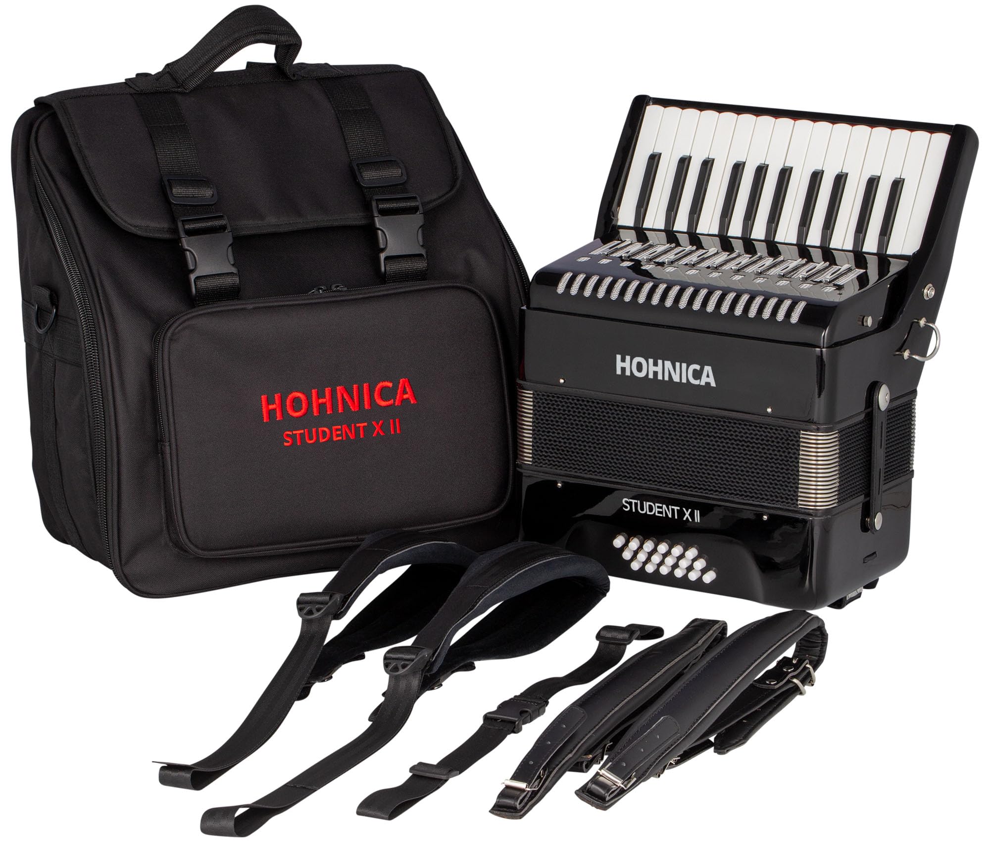 Hohner Hohnica 1305 72 Bass Piano Accordion - Pearl Red Bundle with Gig Bag, Straps, and Austin Bazaar Polishing Cloth