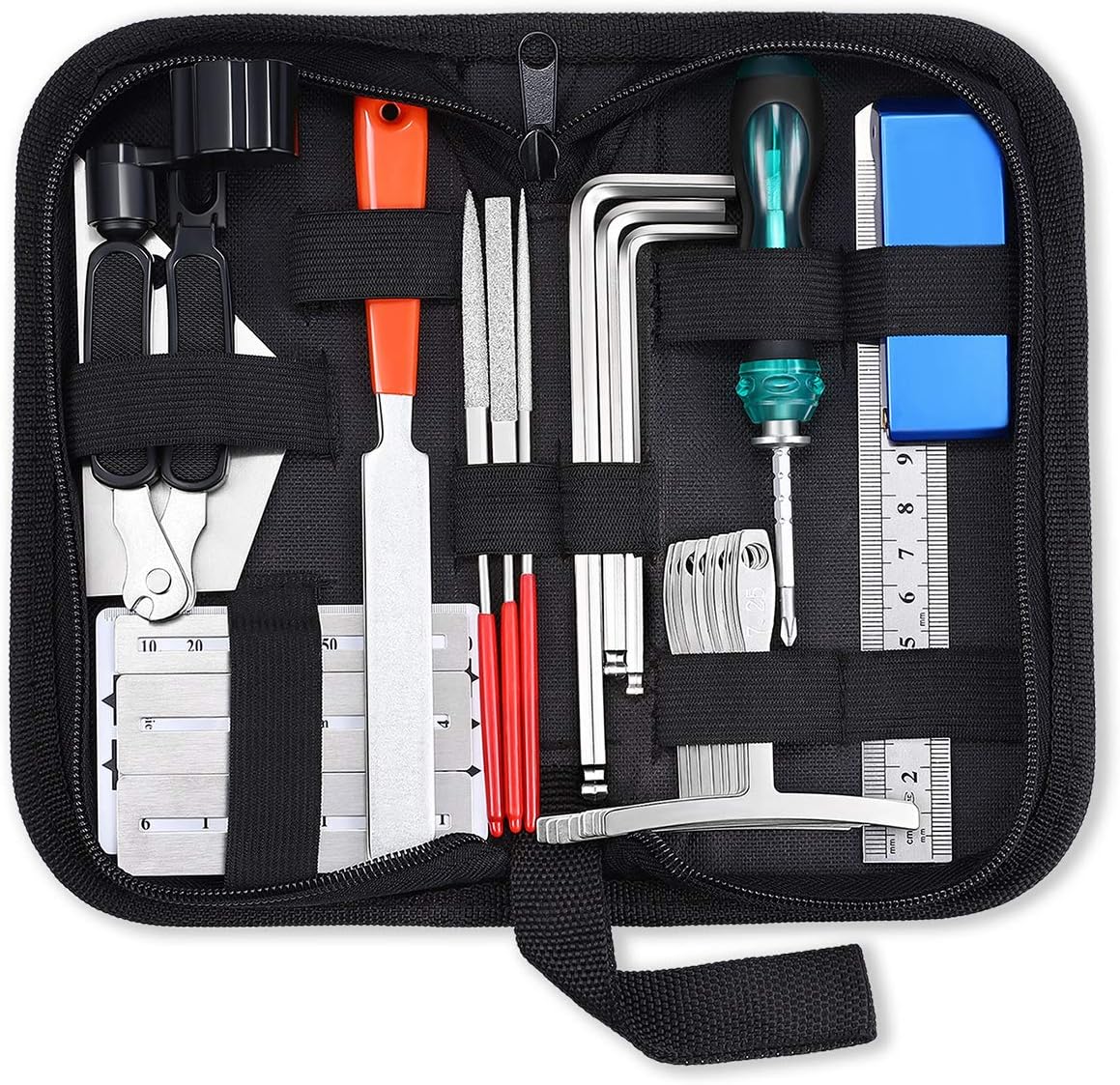 MIFOGE 25-Piece Guitar Repair Tools Kit with Carry Bag | Maintenance Tool with Ruler Gauge Measuring Tool Hex Wrench Files for Acoustic Electric guitar Ukulele Bass Banjo