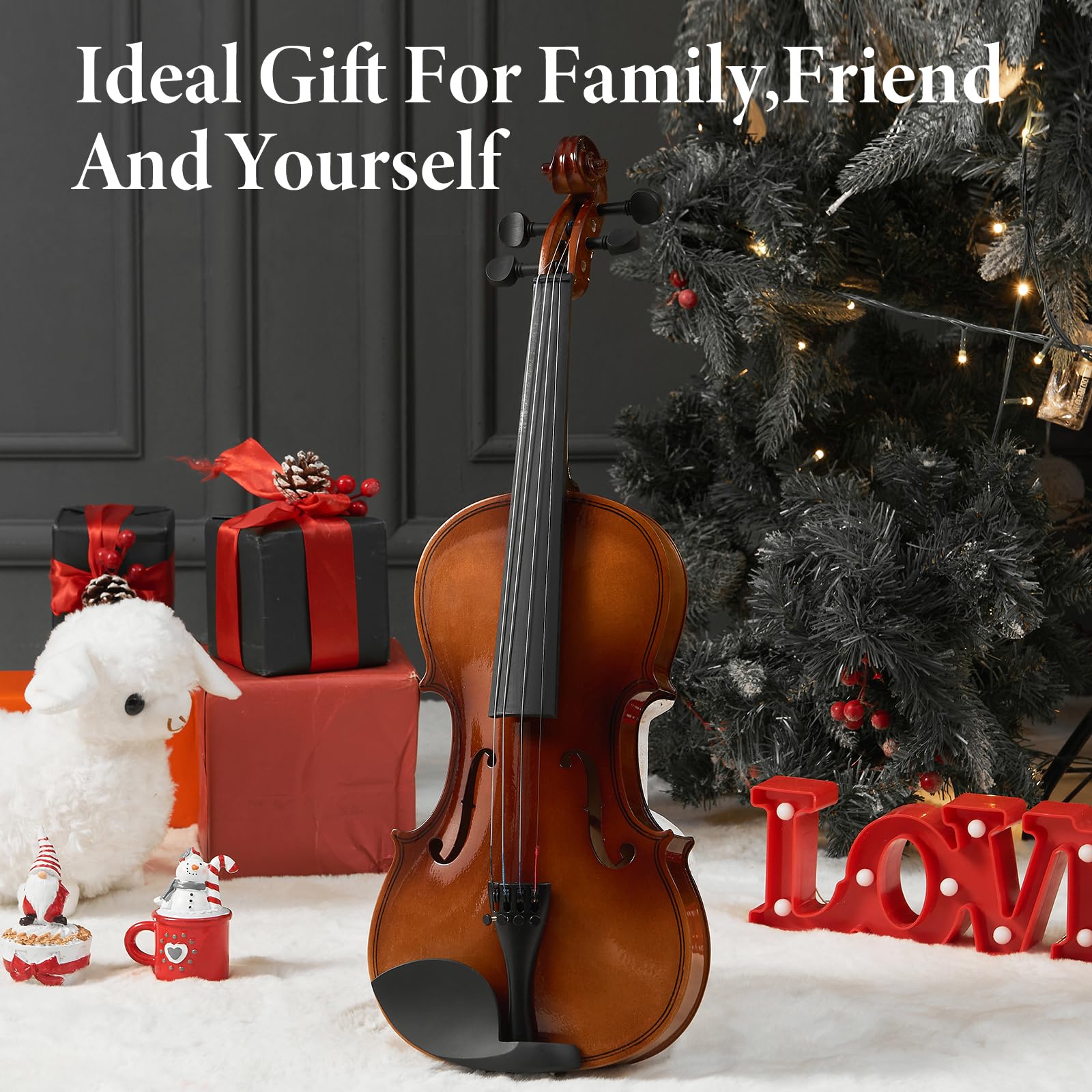 4/4 Full Size Beginner Violin, Acoustic Fiddle Set for Adults, Teens, and Students (Age 12+), with Case, Bow, Bridge, and Rosin (Pink)