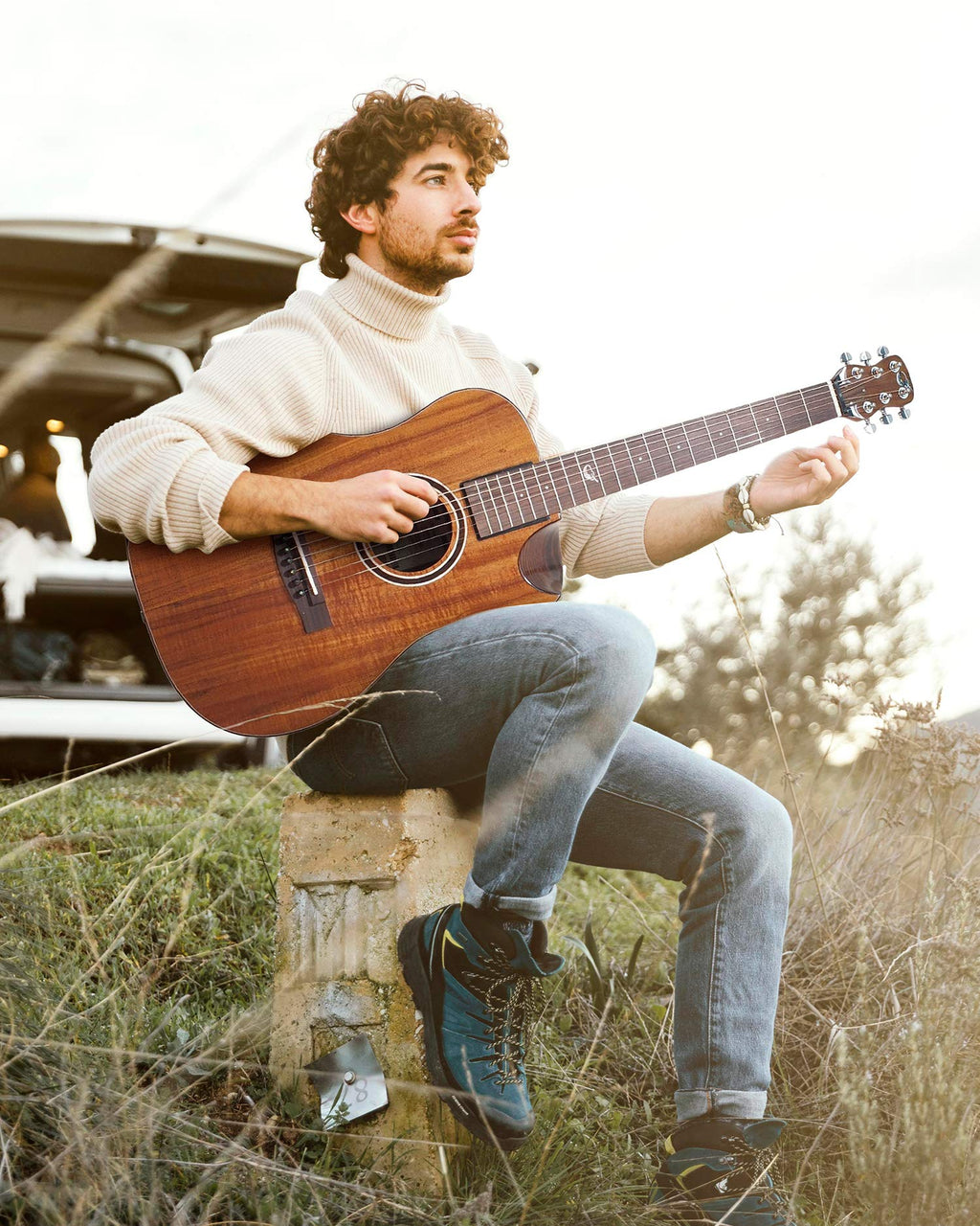 Journey Instruments Solid Sitka Acoustic Collapsible Travel Guitar PJ410N | Traveling Acoustic Guitar with Collapsible Patented System, Portable Backpack Case (African Mahogany)
