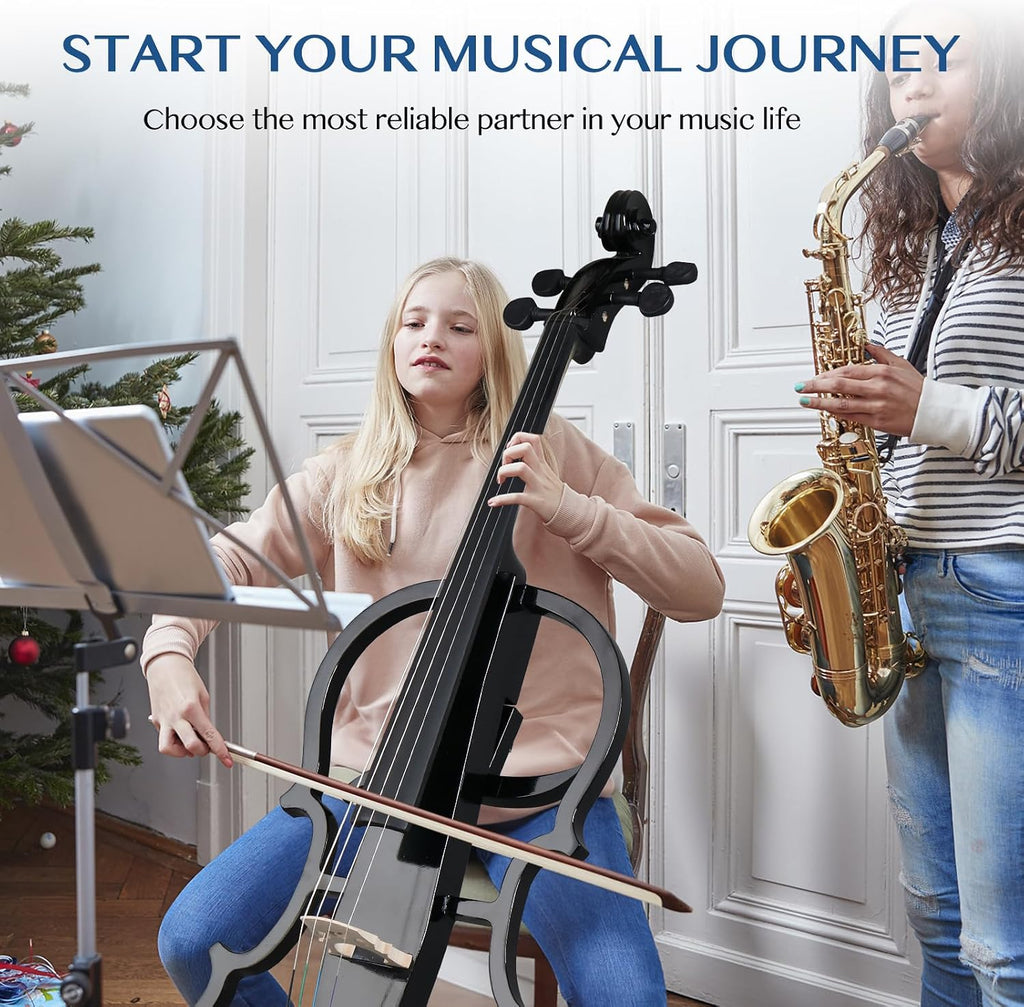 Ktaxon 4/4 Electric Cello, Professional Silent Electric Cello Kit with Thickened Bag, Stereo Headphones, Premium Cable and Rosin, Full Equipment for Adults Beginner and Student (Black)