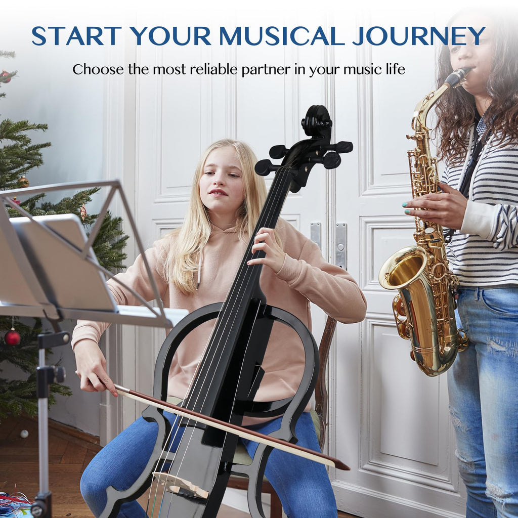 Ktaxon 4/4 Full Size Electric Cello with Classic Scroll, Premium Fingerboard & Unmatched Pickup,Includes 7mm Padding Bag, Bow, Rosin & Headphones, Electric Cello for Beginners Adults (Natural)