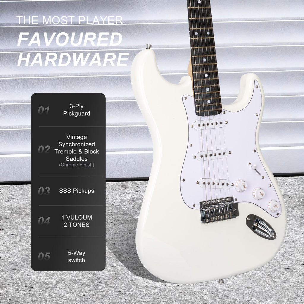 39 Inches Full Size Electric Guitar Beginner Electric Guitar Kits with 10W Amp Classic SSS Pickup Complete with Gig Bag Tuner Capo Strap Picks Guitar String Winders Black