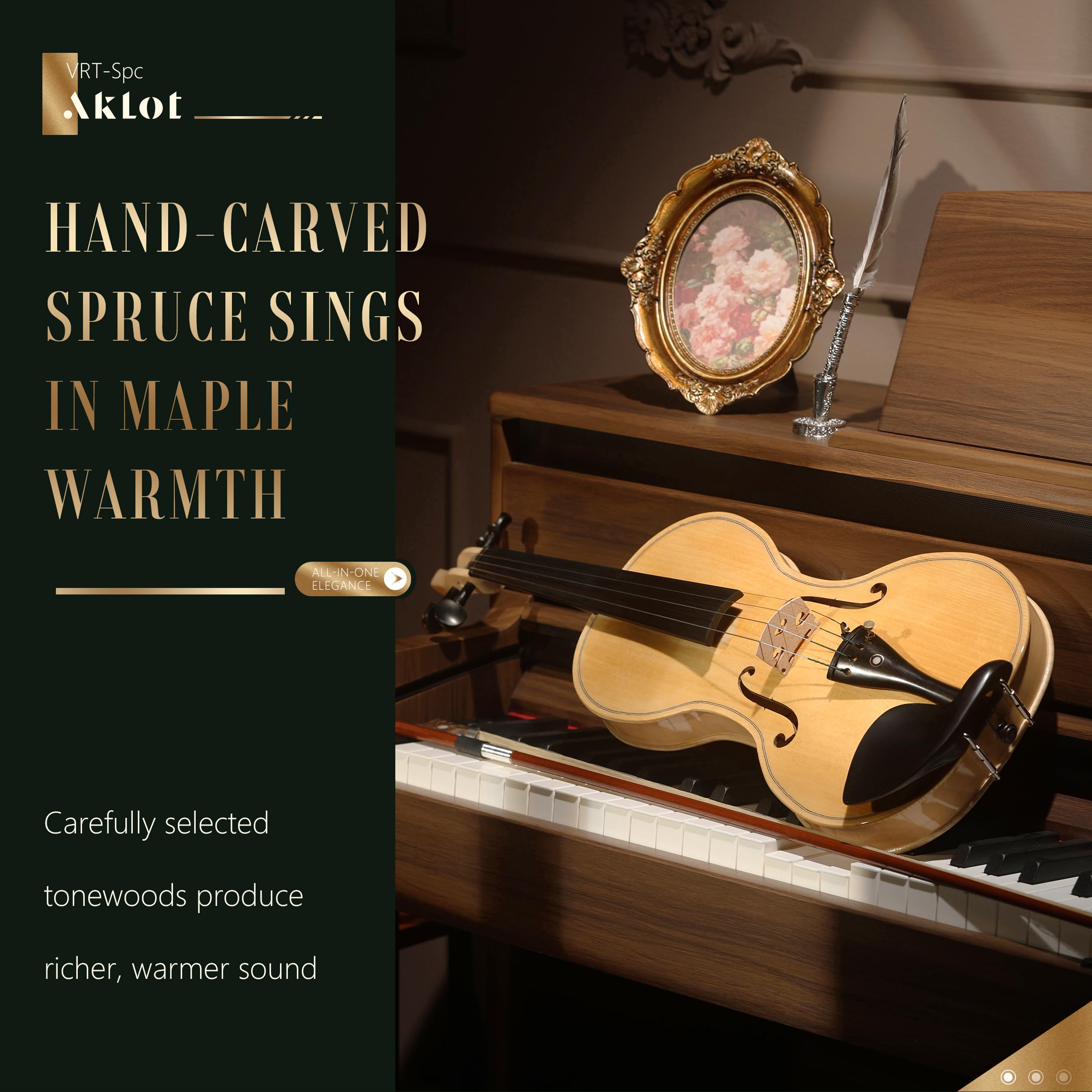 AKLOT Handcrafted Full Size Violin: Solid Wood Matte Fiddle, Acoustic Beginner 4/4 Violin Kit with Hard Case, Lesson Book, Bow, Shoulder Rest, Extra Strings, Tuner, Fretboard Stickers (VRT-AmiCS)