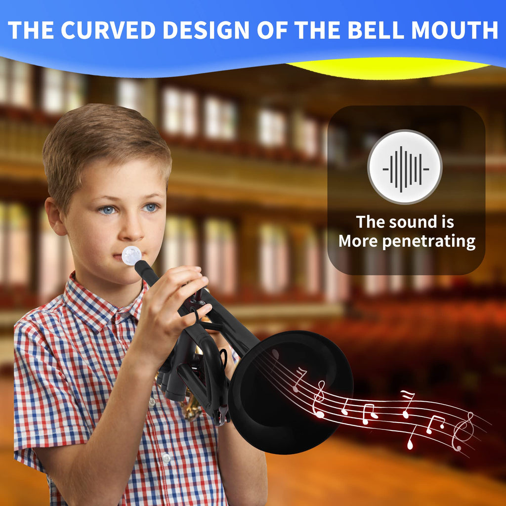 PAMPET Professional Plastic Bb Trumpet Standard Trumpet Set for Student Beginner With 7C Mouthpiece and 3C Mouthpiece, Bb Trumpet Instrument, Black,