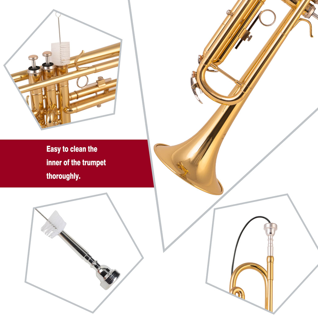 Glory Bb Trumpet - Trumpets for Beginner or Advanced Student with Case, pair of gloves-Gold