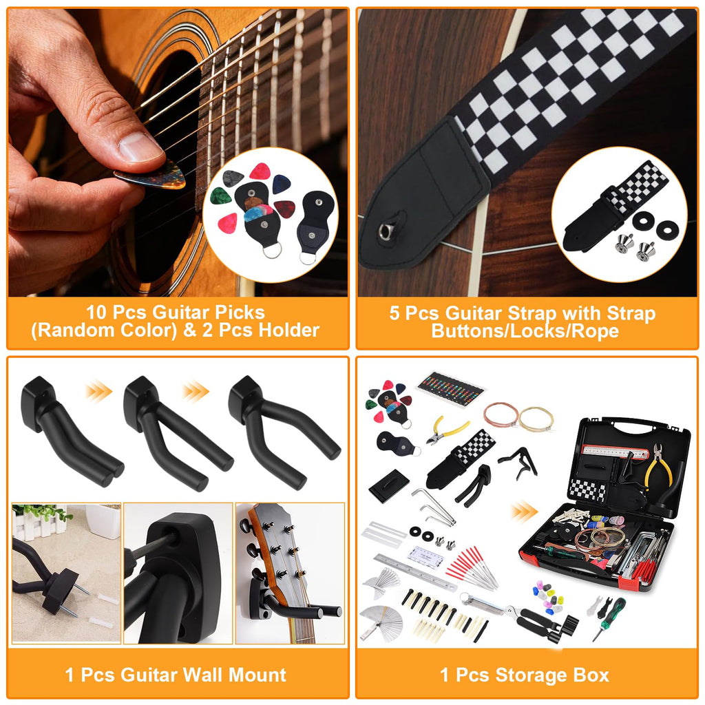 Guitar Tool Kit, 119 Pcs Professional Guitar Repair Kit, Guitar Maintenance Kit with Guitar Tools Accessories and Carry Bag, Guitar Setup Kit for Electric Guitar Acoustic Guitar Ukulele Banjo Bass