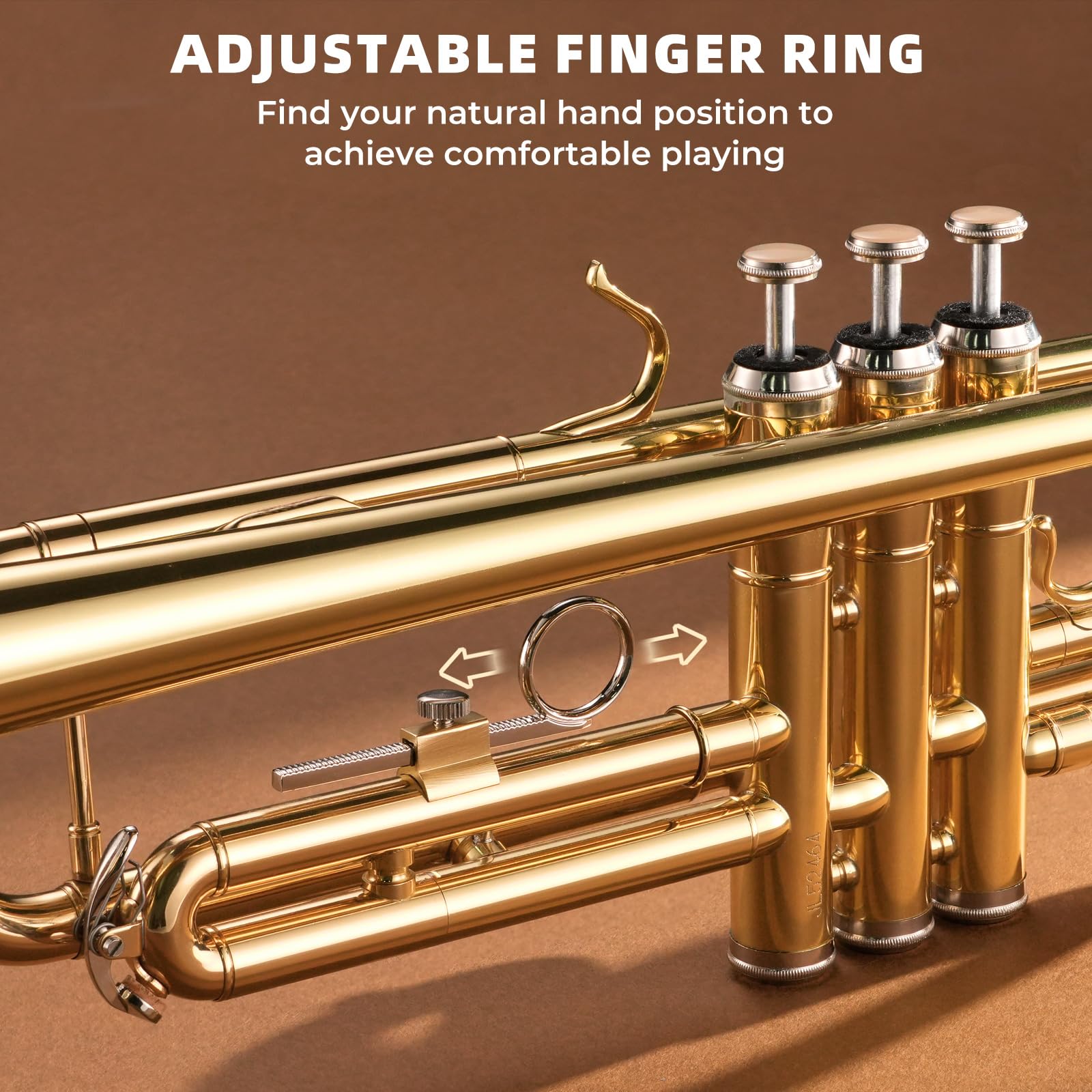 JAMELO Bb Standard Trumpet Set, Brass Trumpet Instrument for Student/Beginner with Carrying Case, 7C Mouthpiece, Cleaning Cloth and Gloves (TP-100, Gold)