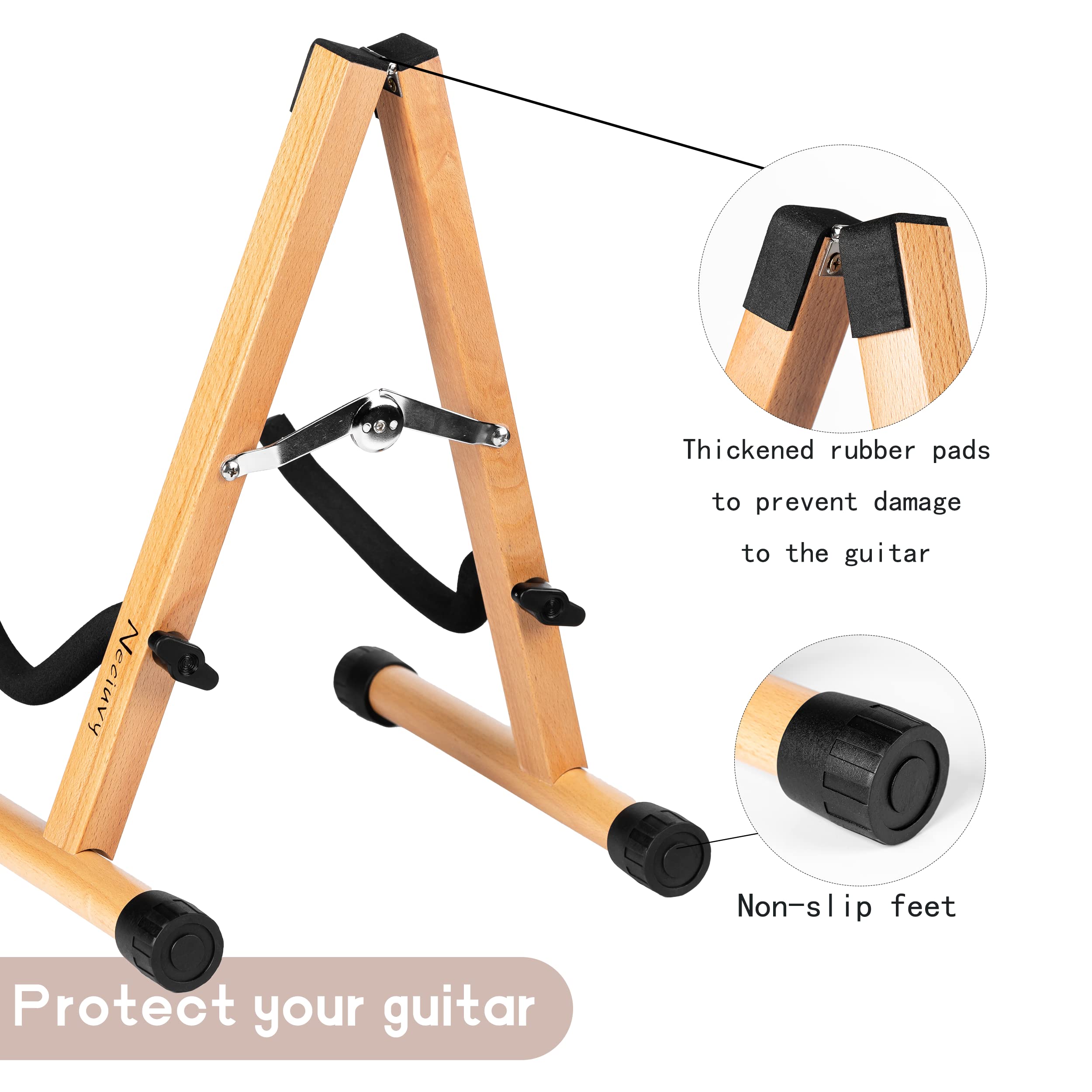Guitar Stand,Wood Guitar Rack,A-Frame Folding Acoustic Electric Guitar Stands Floor for Bass,Cello,Banjo,Mandolin,Ukulele(Oak)