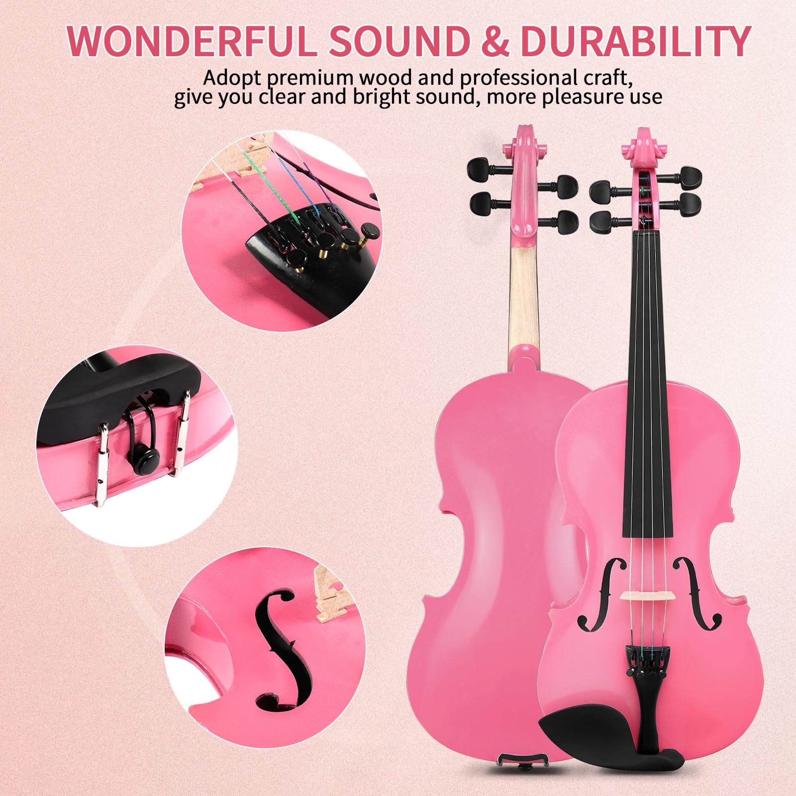 Ktaxon Violin for Beginners Students, Acoustic Violins 4/4, Full Size Fiddle Kit with Case, Bow, Rosin, Adult Teens Learners Age 11+ (Natural)