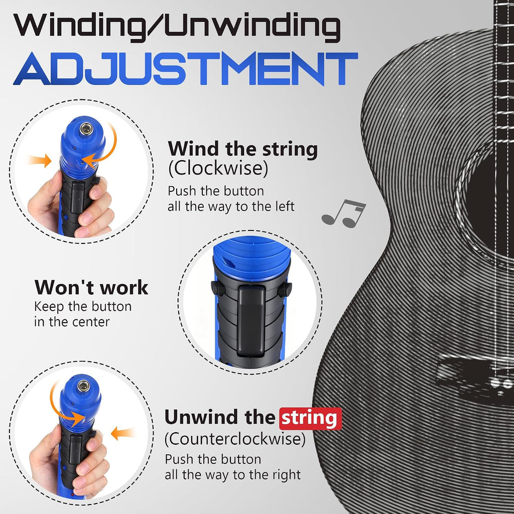 Guitar Tool Set, Rechargeable 200RPM Electric String Winder with LED, String Cutter, Action Gauge Ruler, Bridge Pin Puller, 10 Screwdriver Bits, 6 Guitar Picks & Cleaning Cloth