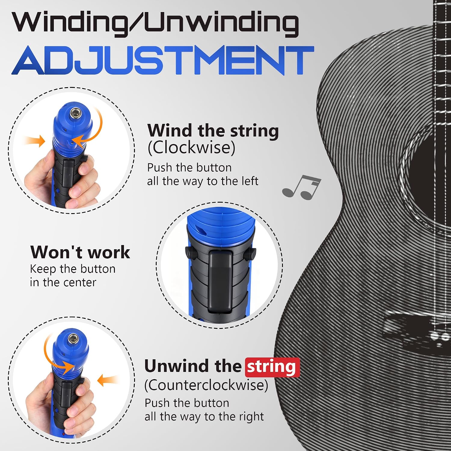 Guitar Tool Set, Rechargeable 200RPM Electric String Winder with LED, String Cutter, Action Gauge Ruler, Bridge Pin Puller, 10 Screwdriver Bits, 6 Guitar Picks & Cleaning Cloth