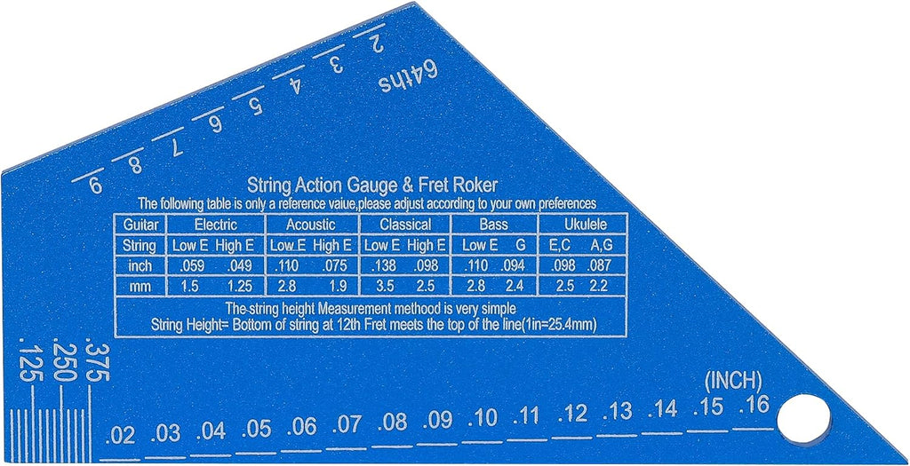 3mm Thickness Aluminum Guitar Fret Rocker, Precision Guitar String Action Gauge Ruler for String Height, 4-in-1 Mini Straightedge Luthier Tool, Locate High Frets Fast, Fret Leveling Guide