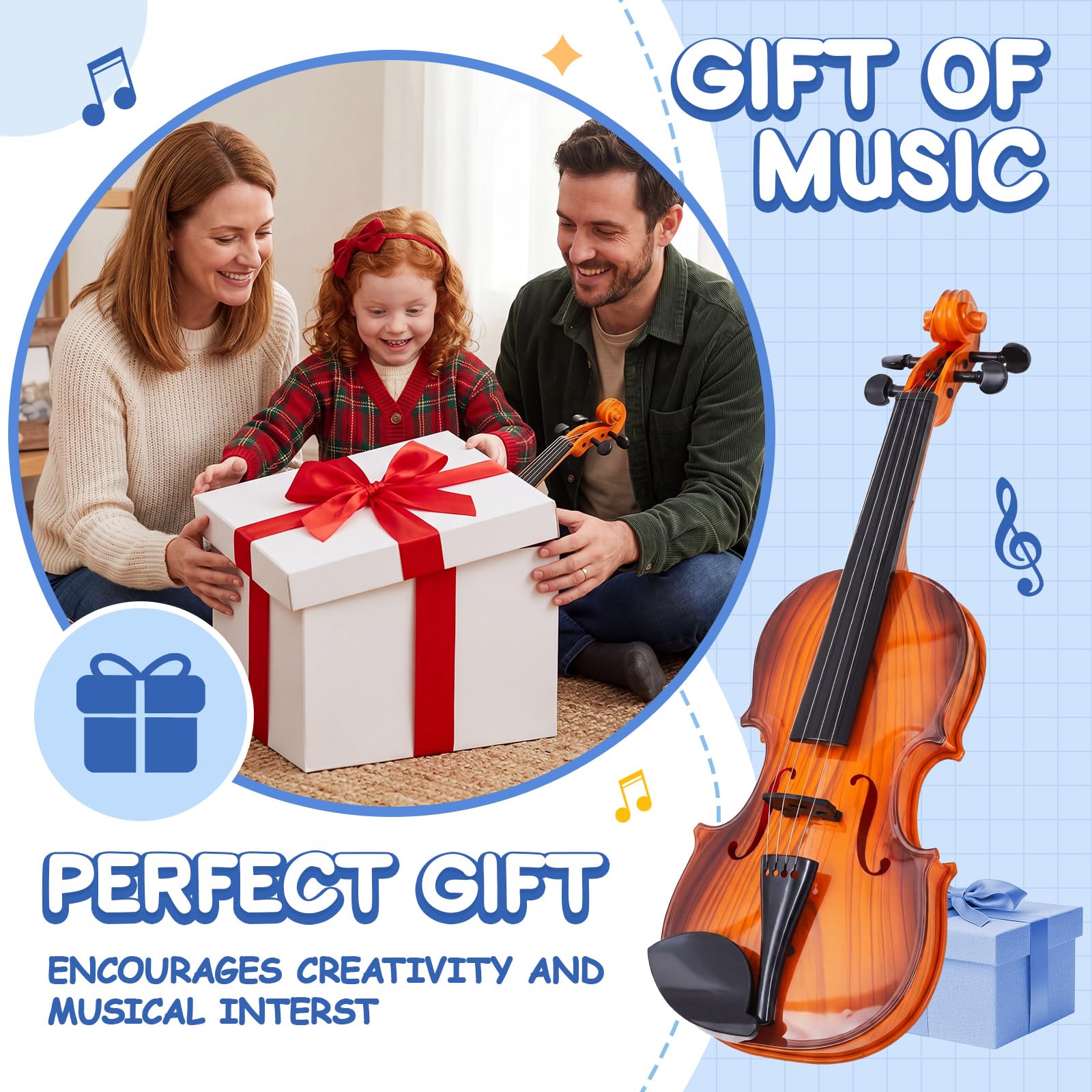 Lewtemi Kids Violin Toy, Fake Electronic Plastic Mini Violin with Melodies, Non-Professional Musical Instrument for Preschool Education, Early Learning Toy for Children Birthday Gift(Reddish Brown)