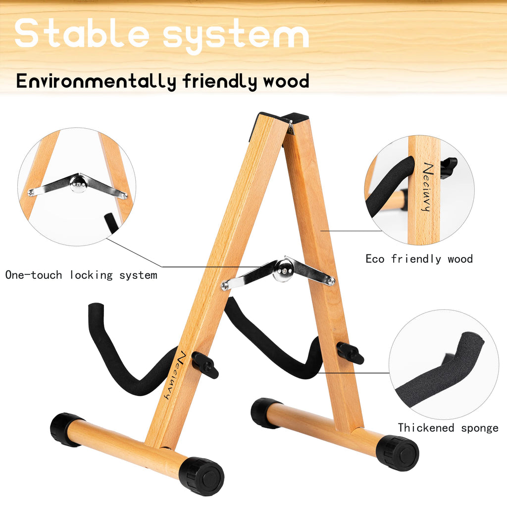 Guitar Stand,Wood Guitar Rack,A-Frame Folding Acoustic Electric Guitar Stands Floor for Bass,Cello,Banjo,Mandolin,Ukulele(Oak)