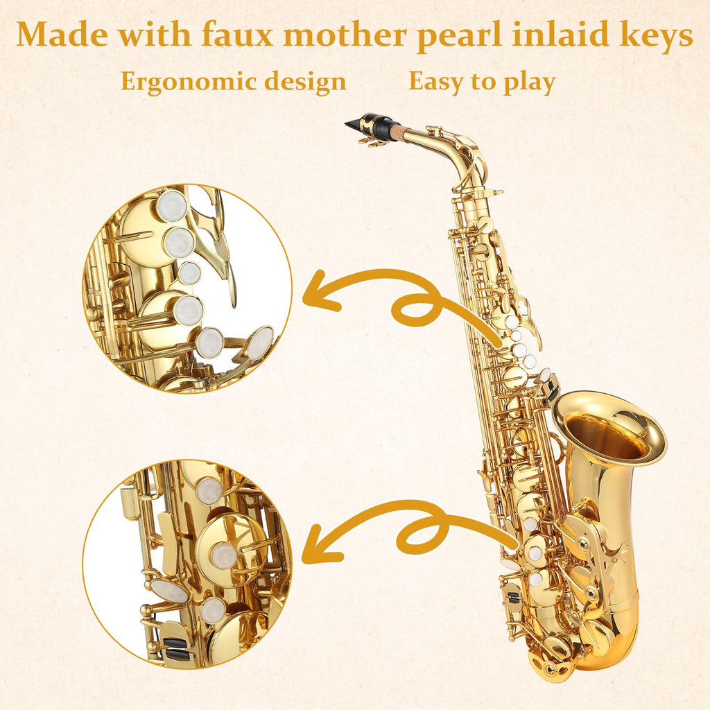 Tenor Saxophone for Beginner Kit with Cleaning Cloth, Case, Mouthpiece, Neck Strap, Reeds