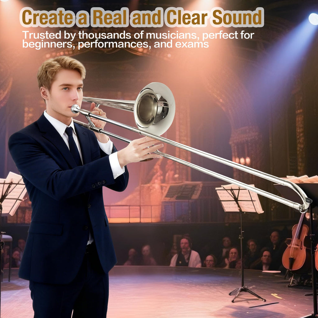 Senfot Alto Trombone Starter Kit, Gold Lacquer Brass with Case, Mouthpiece, Gloves, Cloth; Accurate tone and Penetraing Sound, School Band & Orchestra Essential Instrument