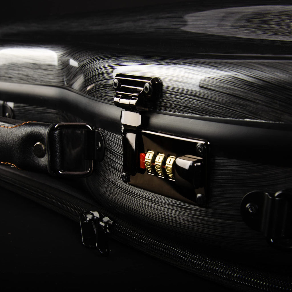 Christina violin case 4/4 Full Size Violin case High-Strength Carbon Fiber Pear-Shaped Violin Music Bag With Combination Lock and Extra Bag Gray Violin Hard Case (VB-Random type-SilveryGray spot)