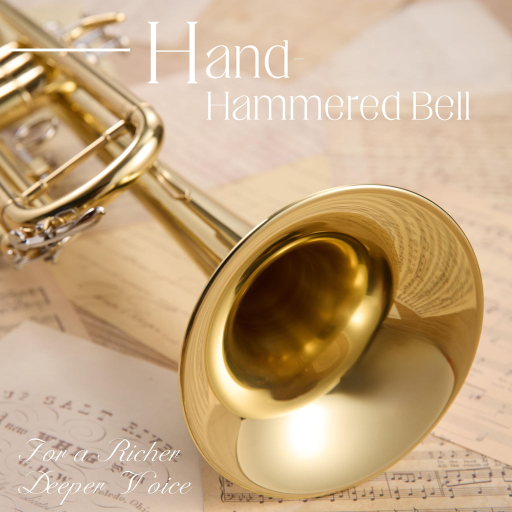AKLOT Hand-Hammered Bell Bb Trumpet: Smooth Valve Action, Clear-Lacquered Brass Body, Standard Trumpet Beginner Set with Leather Case, Lesson Book, Trumpet Mute, Mouthpiece, Cleaning Kit (SNR-BrzSF)