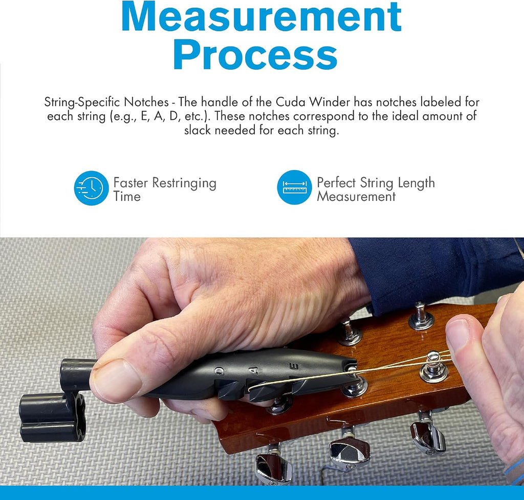 The Cuda Winder - Revolutionary Guitar String Length Gauge and String Winder (Slate Grey) | Quickly change guitar strings with a built-in length gauge and winder for faster, smoother, and consistent restringing.