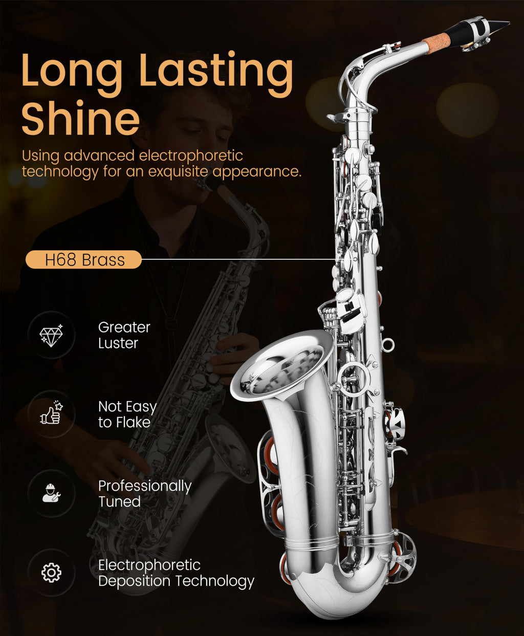 Leo Jaymz Eb Alto Saxophone - One-Piece Body & Neck Construction, H68 Brass, with Thickened Travel Bag - Complete Beginner to Professional Kit (Gold)