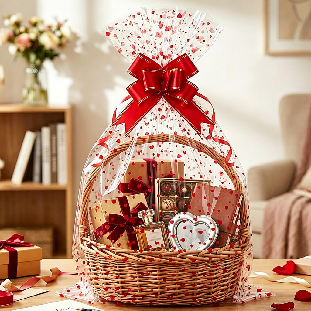 Morepack Large Cello/Cellophane Bags,30x 40 Inches Clear Basket Bags OPP Plastic Cellophane Wrap for Gift Baskets Packaging 20 Pieces (No Bow or Ribbon Included)