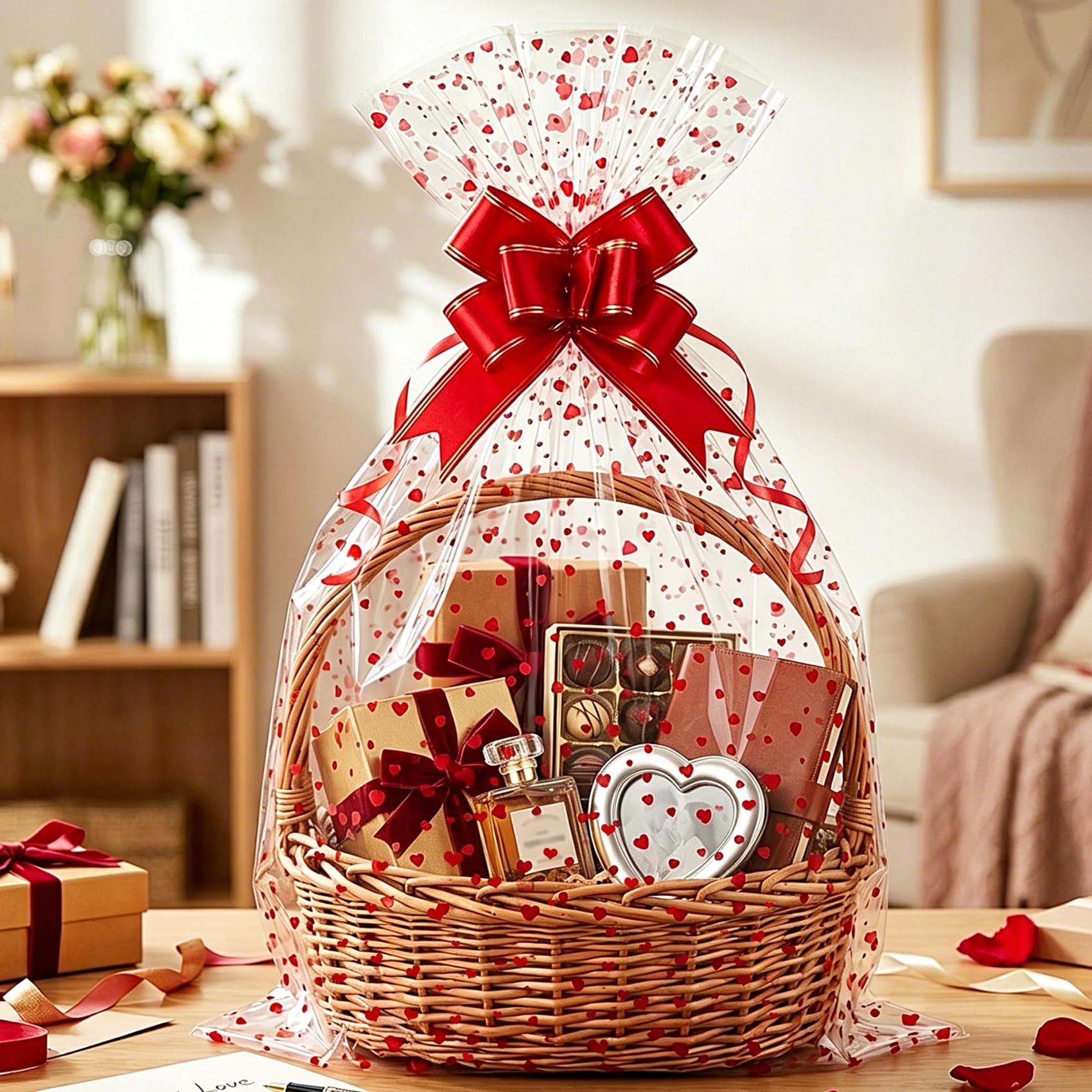 Morepack Large Cello/Cellophane Bags,30x 40 Inches Clear Basket Bags OPP Plastic Cellophane Wrap for Gift Baskets Packaging 20 Pieces (No Bow or Ribbon Included)
