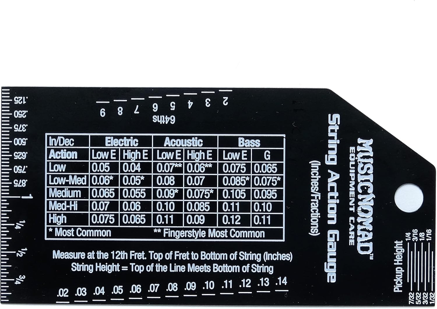 MusicNomad Precision String Action Gauge Ruler for String Height- Metric, SAE, 64ths (MN602)