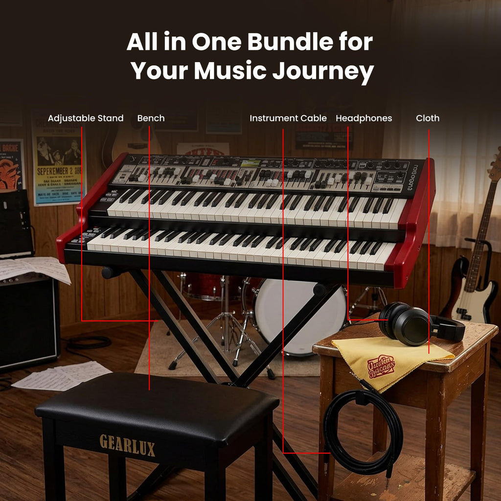 Nord Stage 4 88-Key Digital Piano Bundle with Adjustable Stand, Bench, Sustain Pedal, Headphones, Instrument Cable, and Austin Bazaar Polishing Cloth