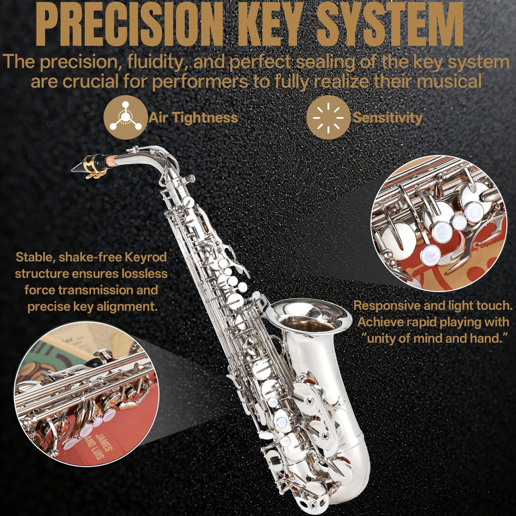 Kmise E Flat Alto Saxophone, Lightweight Saxophones for Students Beginner, Saxofon Full Kit with Portable Case, Sax Stand, Strap, Reeds, Beginner's Guides, Mute, Cleaning Kit (Gold Lacquer)