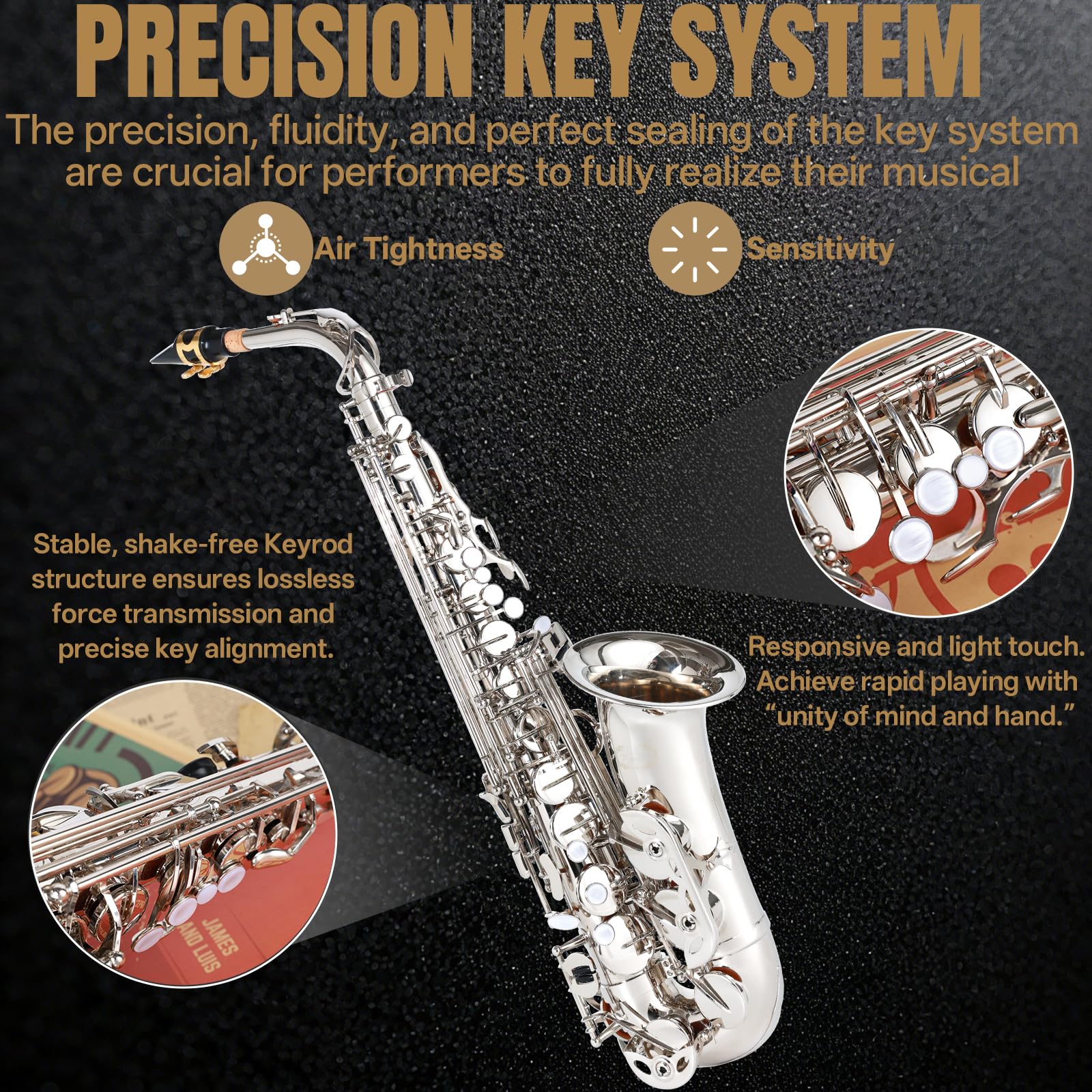 Kmise E Flat Alto Saxophone, Lightweight Saxophones for Students Beginner, Saxofon Full Kit with Portable Case, Sax Stand, Strap, Reeds, Beginner's Guides, Mute, Cleaning Kit (Gold Lacquer)