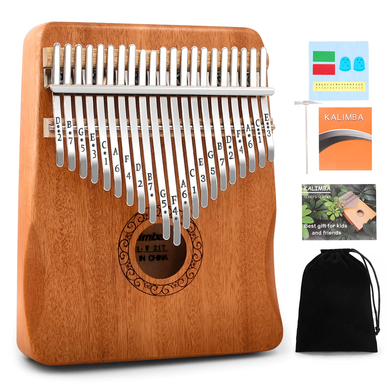 Kalimba Thumb Piano,YUNDIE Potable 17 Keys Mbira Finger Piano with Tune Hammer and Study Instruction,Musical Instruments Gift for Adult Beginners Professional (Brown, 21keys)