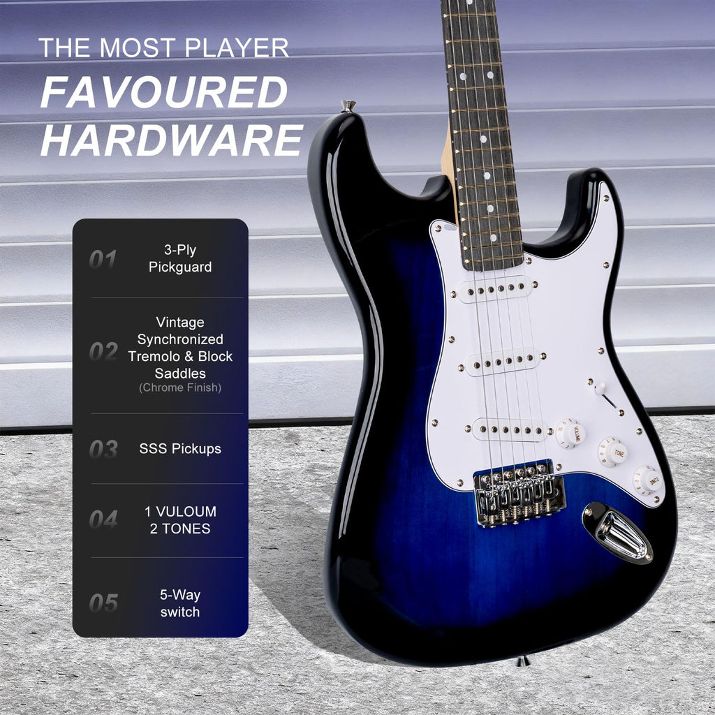 39 Inches Full Size Electric Guitar Beginner Electric Guitar Kits with 10W Amp Classic SSS Pickup Complete with Gig Bag Tuner Capo Strap Picks Guitar String Winders Black