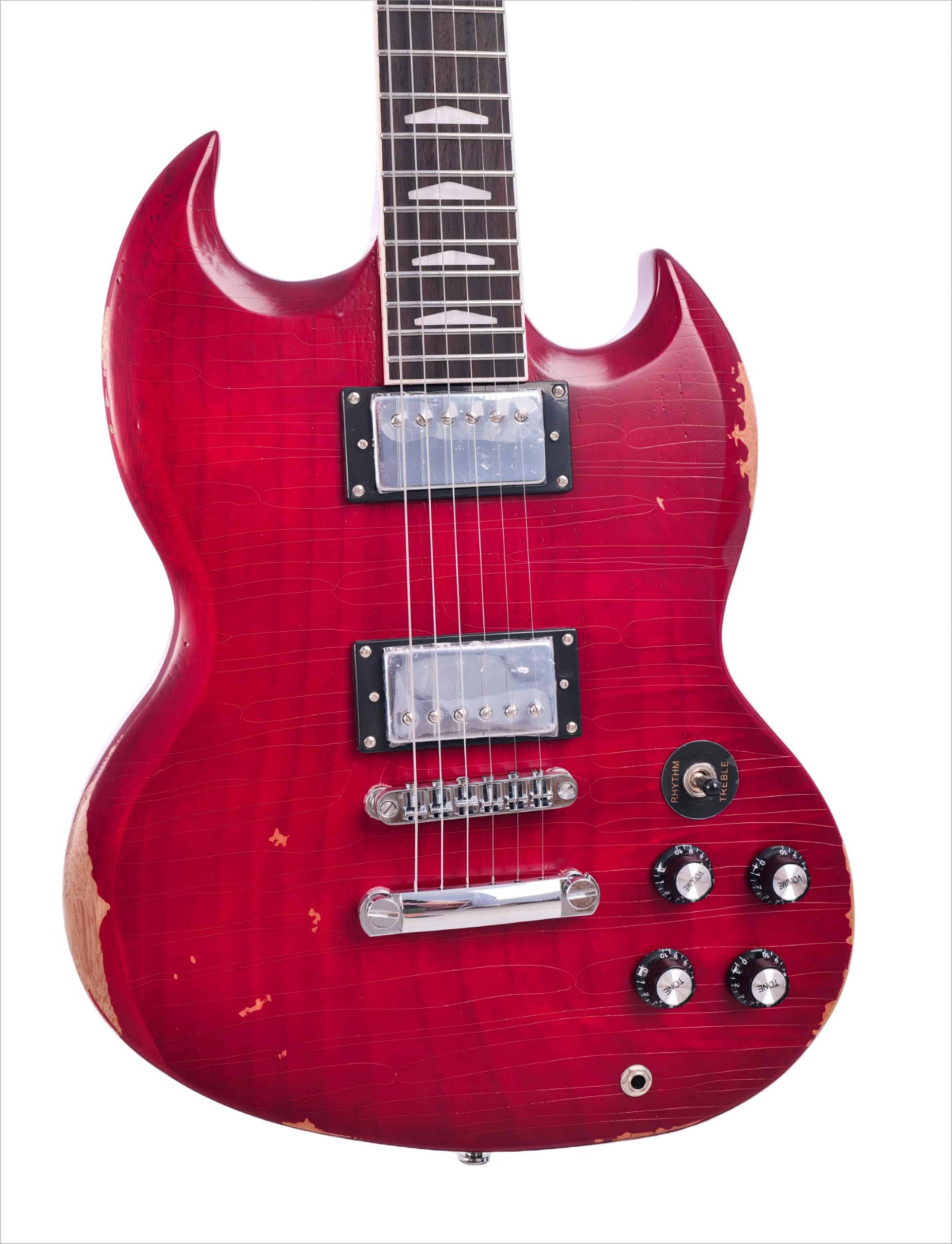 KGD Relic Electric Guitar,Solid Body Electric Guitar With Mahogany Body and Neck,Rosewood Fingerboard,Bone Nut,SG style 6-String Guitar,Professional/Electric Guitars for Adults