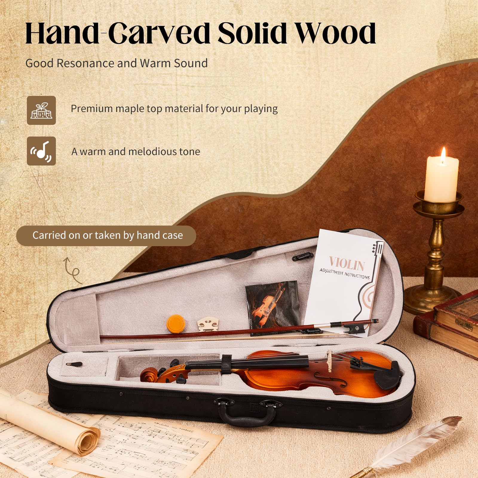 Ktaxon 1/4 Violin for Beginners, Fiddle for Students and Enthusiasts, Acoustic Violin Kit with Case, Bow, Rosin & Manual