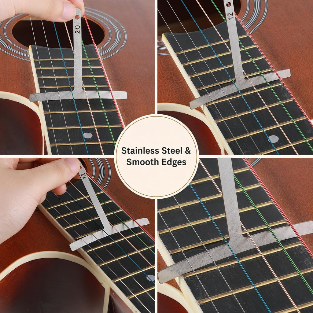 10 Pcs Guitar Luthier Tools Set, Metal String Gauges Luthier Tools and 1 String Action Height Gauge Ruler Measuring Setup Tool Kit for Guitar Bass