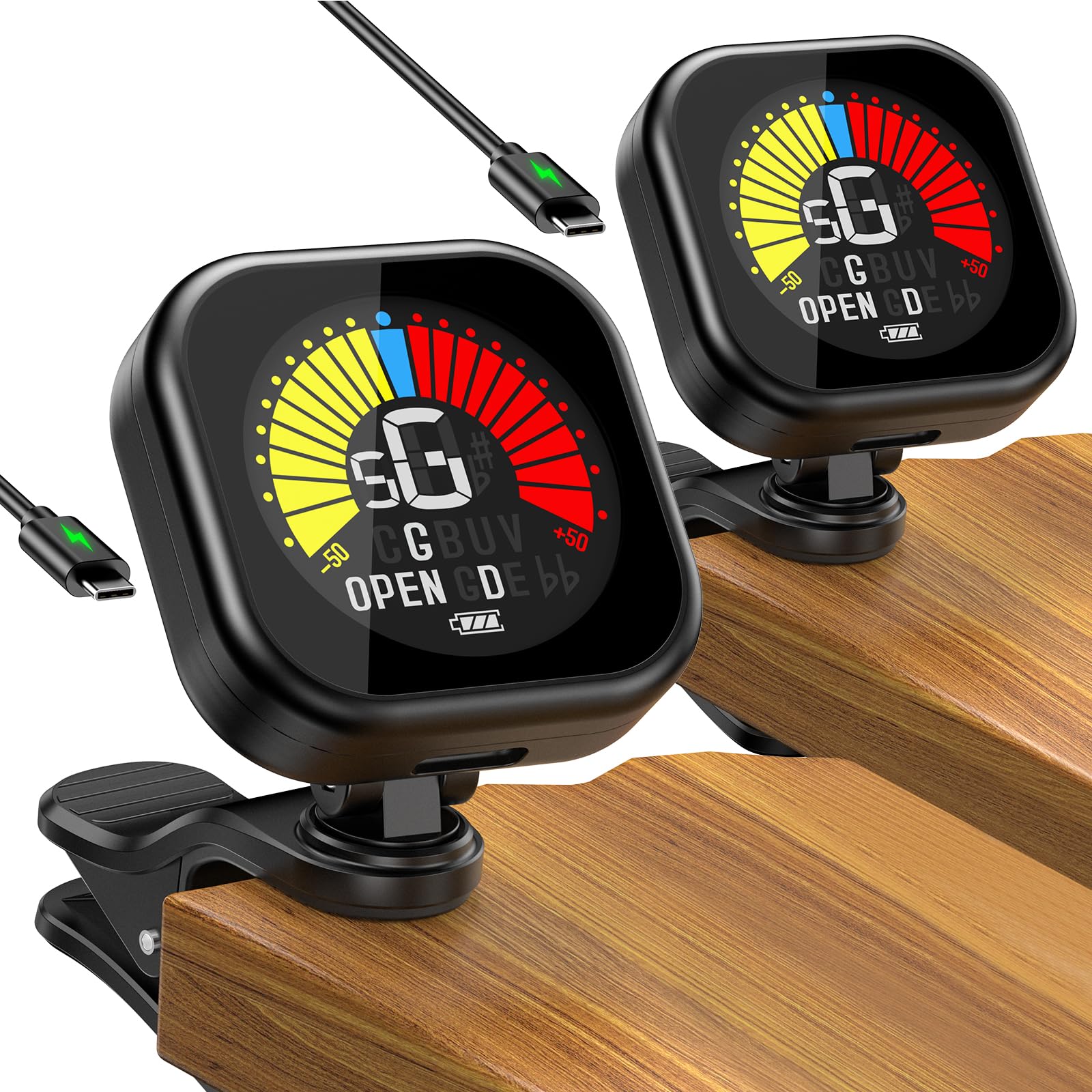 New Bee Guitar Tuner Clip-On Rechargeable with Color Screen 360° Rotatable Acoustic Chromatic Open Tuning for Guitar, Bass, Ukulele, Violin, Cello(Black, 1 Pack)