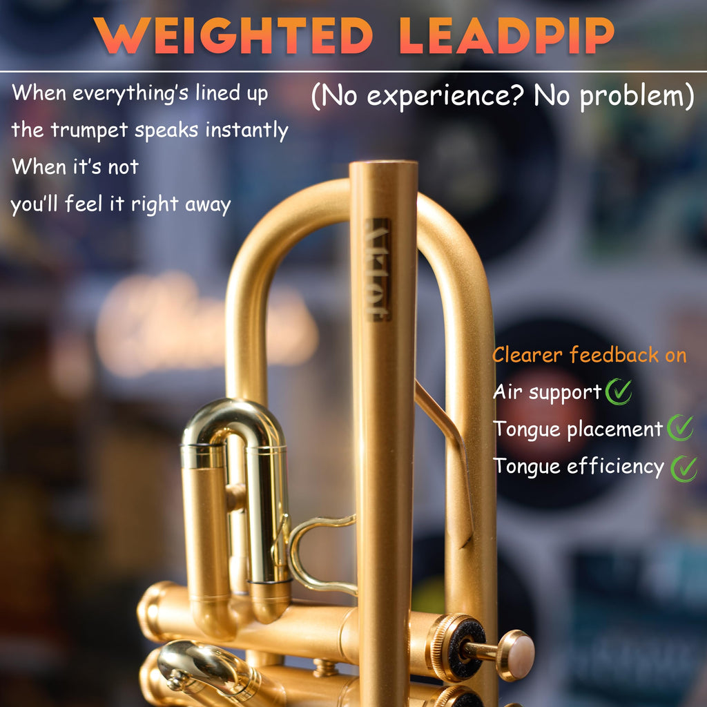 AKLOT Hand-Hammered Bell Bb Trumpet: Smooth Valve Action, Clear-Lacquered Brass Body, Standard Trumpet Beginner Set with Leather Case, Lesson Book, Trumpet Mute, Mouthpiece, Cleaning Kit (SNR-BrzED)