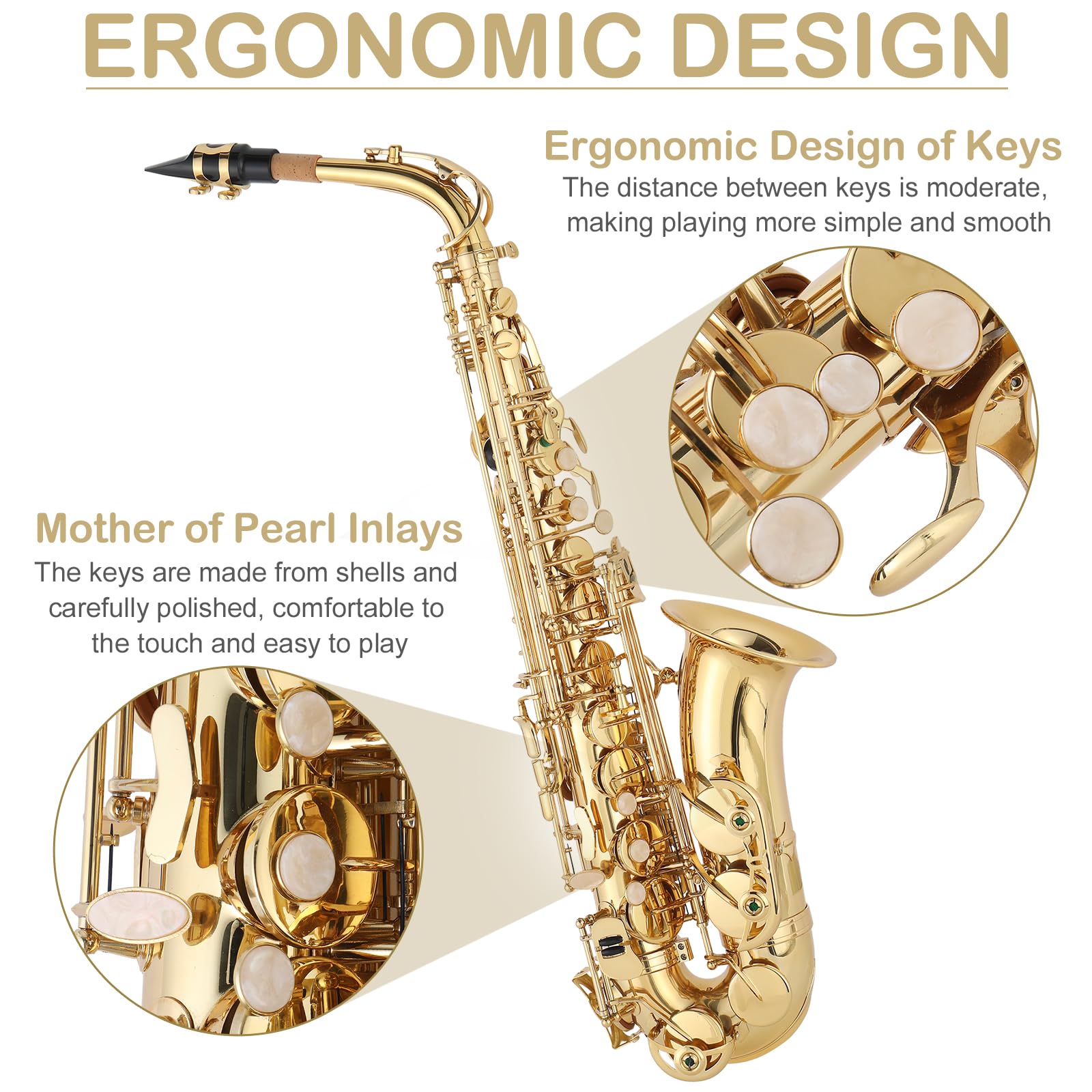 Ktaxon Alto Saxophone Drop E Brass Sax Full Kit for Student Beginners with Carving, Mouthpiece, Carrying Case, Gloves, Cleaning Cloth Bar, Detachable Strap, Shoulder Strap, Reed