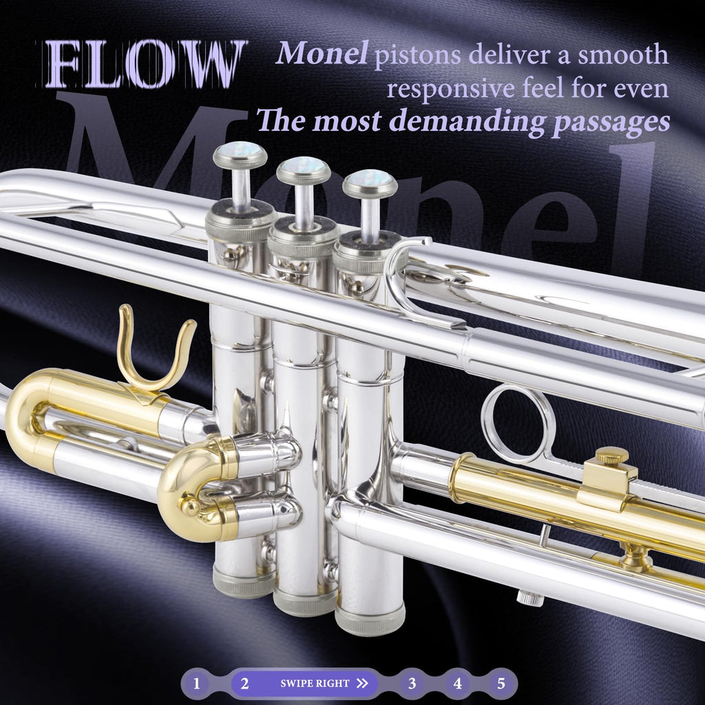 ALLSET Bb Standard Trumpet for Beginners | Student Band, Orchestra, Pro Level Performance | Professional Brass Trumpet Kit with Hard Case, 7C Mouthpiece& Cleaning Kit | Gold