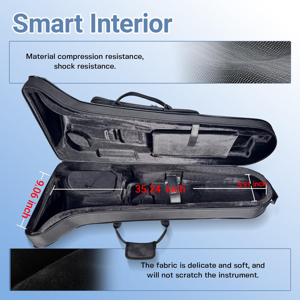 Contoured Trombone Case with Built-In Backpack Straps, Gig Bag | Omebaige Contoured Trombone Case: Built-In Backpack Straps, Impact-Resistant Foam Velvet Interior, 600D Nylon Design.