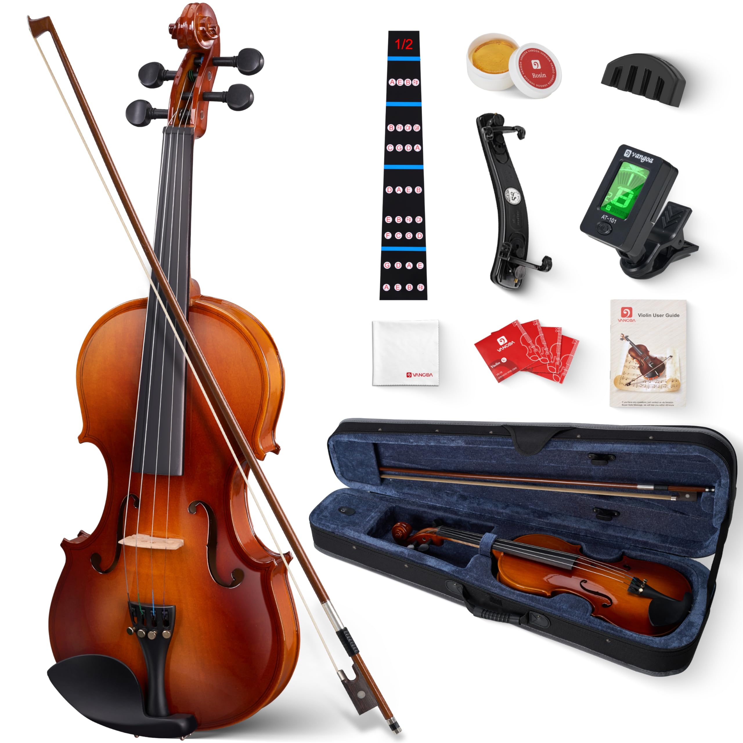 Vangoa Violin 4/4 Full Size Set, Handcrafted Entry Level Acoustic Violin Set with Lightweight Hard Case, Suitable for Beginners, Teens, 12+, Adults, Right Handed Players