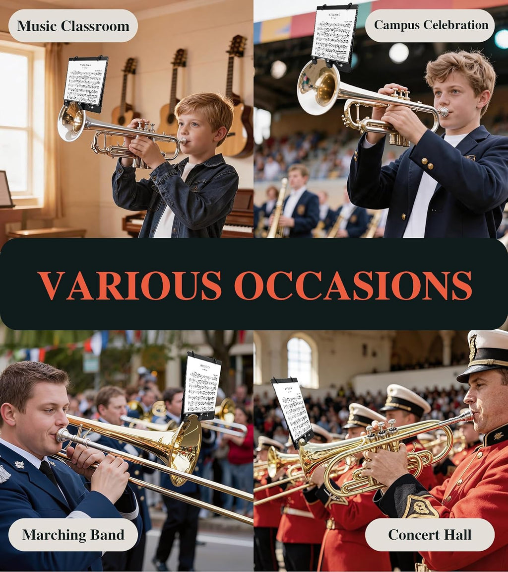 Marching Band, Flip Folio Folder for Flute,Trumpet,Trombone,Cornet Sheet Music Lyre for Brass Instruments,Lightweight ABS Music Folder,One-Handed Page Turning